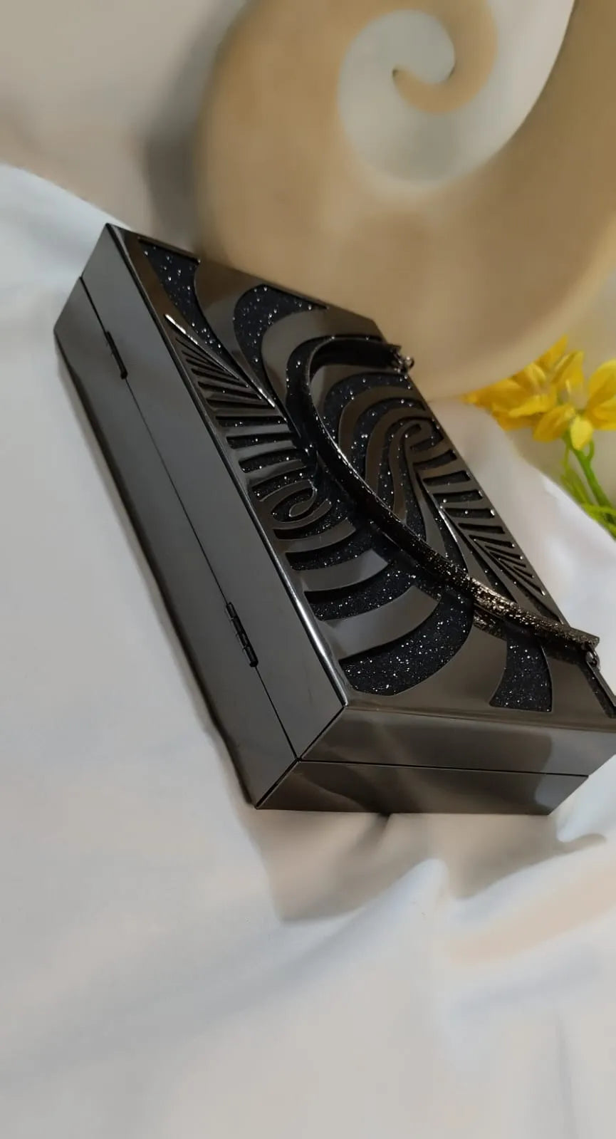 Elegant Metal Clutch with Pearl Lock